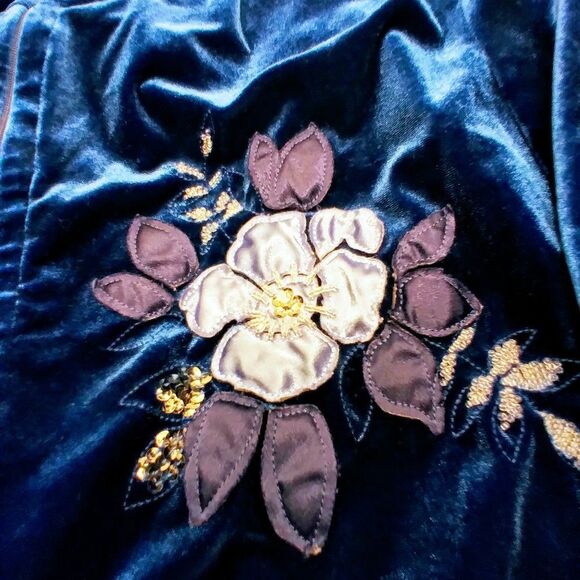 Jaclyn Smith Blue Floral Applique Velveteen Zip Up Jacket XL-XXL - Picture 8 of 10